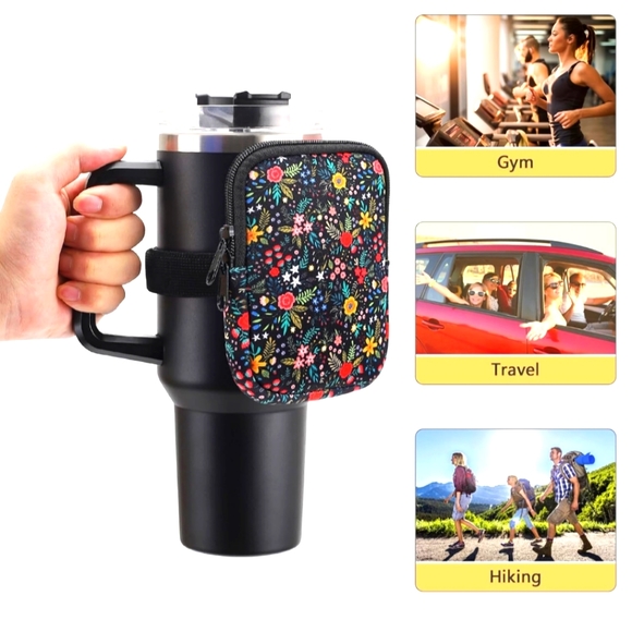 Unbranded Other - NEW IN BAG Black Floral Zippered Pouch for 20, 30, 40oz Tumblers